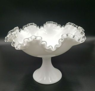 Vintage Fenton Silver Crest Milk Glass Pedestal Compote Candy Dish Large 11.  5x10