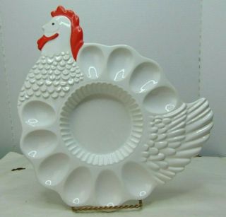 Teleflora Ceramic Hand Painted Chicken Deviled Egg Tray Platter Plate - Portugal