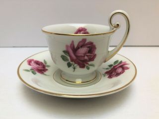 Vintage Thomas Of Bavaria Fine China Footed Tea Cup & Saucer Set With Rose Deco