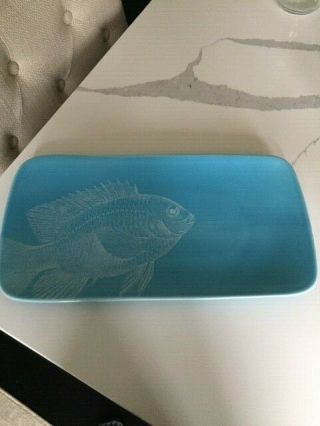 Matceramica 15 " By 8 " Aqua Blue & White Fish Plate Platter Made In Portugal