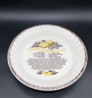 Vintage Ironstone Lemon Meringue Pie Plate Pan With Recipe