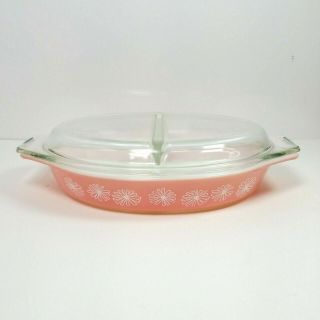 Vintage Pyrex Pink Daisy Divided Casserole Dish With Lid - 1 1/2 Quart 16