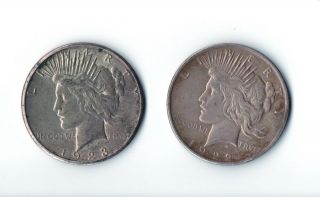 Two Us Peace Silver Dollars 1922 (no Mark) & 1923 " S "