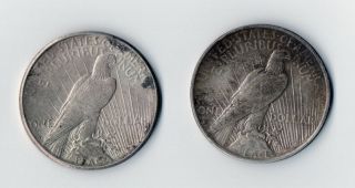 TWO US PEACE SILVER DOLLARS 1922 (NO MARK) & 1923 