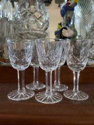 Five (5) Waterford Crystal Lismore Sherry Glasses 5 1/8 " Ireland