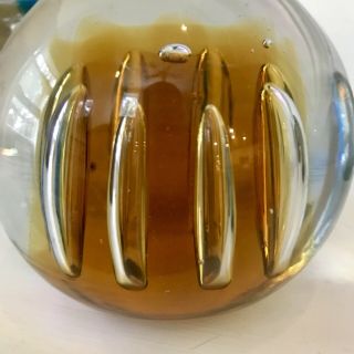 Vintage Blenko Art Glass Amber Controlled Bubble Paperweight
