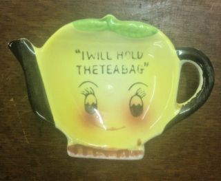 Vintage Anthropomorphic Lemon Tea Bag Holder " I Will Hold The Tea Bag "