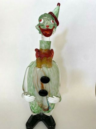 Vintage Large 16” Italian Murano Art Glass Clown Decanter Bottle Green