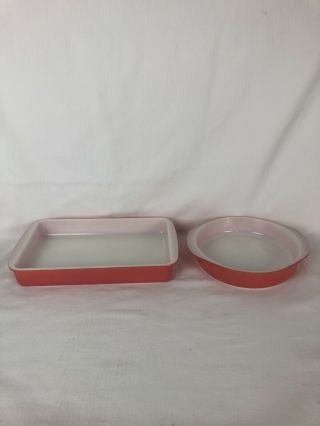 Vtg Pyrex Pink Rectangle 2qt Casserole Baking Dish 232 And Round 221