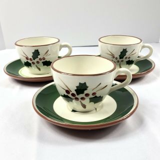 Vintage Stangl Holly Berry Cup And Saucer Christmas Red Green Grade A