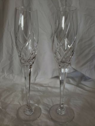 Pair Mikasa Crystal Olympus Champagne Flutes In