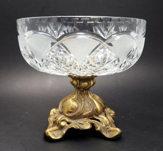 Vintage 8 " Heavy Cut Crystal Centerpiece/fruit Bowl With Brass Pedestal