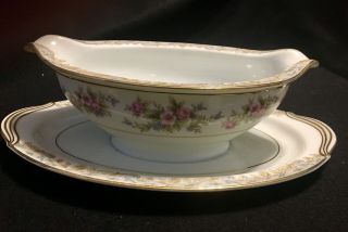 Noritake China,  Gravy Boat With Attached Underplate,  Somerset 5317 9×6×2.  75 "