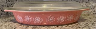 Vintage Pyrex Pink Daisy Divided Casserole Dish With Lid - 1 1/2 Quart 2