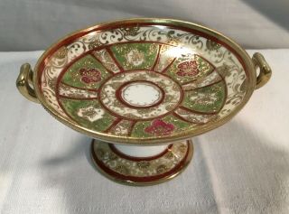 Vintage Nippon Small Hand Painted Pedestal Candy Nut Dish,  Gold Trim