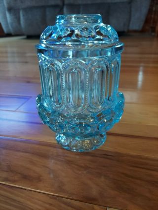 Vtg.  L.  E.  Smith Moon & Stars Blue Glass Fairy Lamp Courting Light Candle Holder