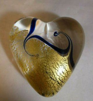 Rare Mesmerizing Signed Robert Held Art Glass Puffy Heart W Gold Foil 2.  5