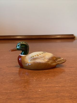 Fenton Art Glass Mallard Duck Hand Painted And Artist Signed Chocolate Glass