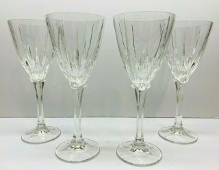 Vintage Set Of 4 Clear Crystal Wine Glasses 8.  25 " Tall