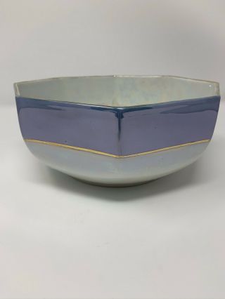 Vintage Blue & White W Gold Trim Large Lusterware Bowl Made In Japan 8” Art Deco