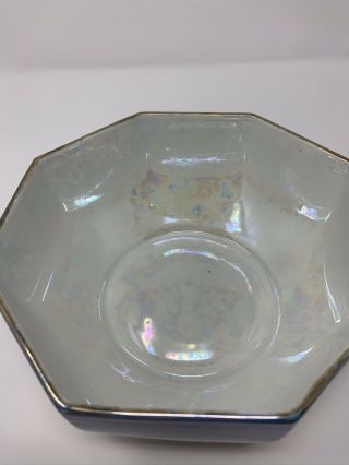 Vintage Blue & White W Gold Trim Large Lusterware Bowl Made In Japan 8” Art Deco 3