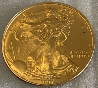 1997 American Silver Eagle One Troy Oz.  999 Fine Silver Gold Plated Coin
