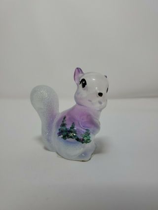 Fenton Squirrel Winter Aura French Lavender Opalescent Glass Figurine Signed