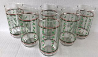 Vintage Christmas Glasses Tumblers Holly Berries Red Green Set Of 6 Libbey