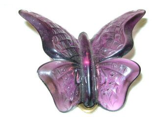 Fenton Amethyst Glass Butterfly With Brass Legs Stand