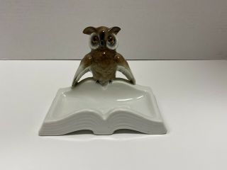 Vintage Gerold Porzellan West Germany Porcelain Owl Card Holder Coin Tray Book