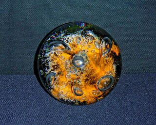 Vintage Caithness Scotland Art Glass Orb/paperweight Orange & Black Seadance