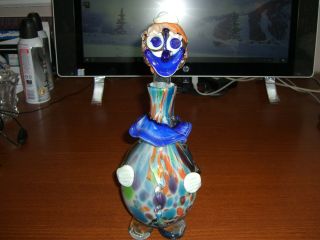 Vintage Hand Blown Murano Style Clown Decanter With Stopper