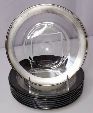 (8) Vintage Dorothy C Thorpe Silver Rimmed Banded Glass 8 " Plates