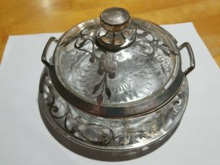 Vintage 3 Piece Heisey Sterling Silver Overlay Candy Dish/bowl Star Design