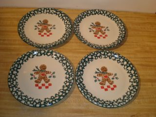 Set Of 4 Tienshan Folkcraft Gingerbread Dinner Plates 10 1/2 Inches