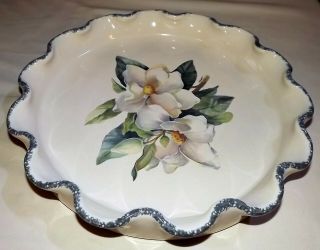 Home & Garden Party Magnolia Stoneware Chip Platter White Flower Floral Fluted