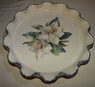 Home & Garden Party Magnolia Stoneware Chip Platter White Flower Floral Fluted 2