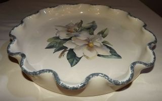 Home & Garden Party Magnolia Stoneware Chip Platter White Flower Floral Fluted 3