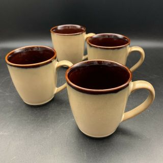 Set Of 4 Sango Nova Brown 4933 Stoneware Coffee Mugs Cups Pottery