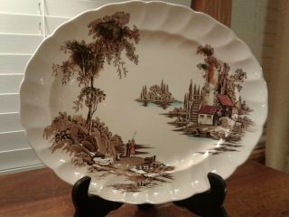 Vintage Johnson Brothers The Old Mill 11 3/4 " Oval Serving Tray/platter Exc Cond