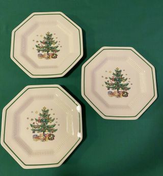 Nikko Christmastime Octagon Salad/dessert 8 " Plates Christmas Tree Set Of 3 -