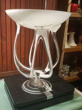 Jozefina Krosno Poland Crystal Jellyfish,  Octopus Art Glass Pedestal Bowl Dish 2