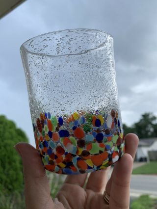 Anthropologie Baja Confetti Hand Blown Art Glass Tumblers Drinking Glass Set /4