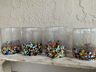 Anthropologie Baja CONFETTI Hand Blown ART Glass Tumblers DRINKING Glass Set /4 3