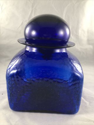 Vintage Large Cobalt Blue Hand Blown Jar With Huge Stopper