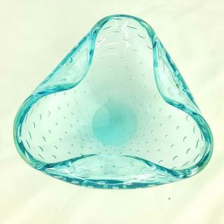 Vintage Blue Murano Glass Bowl Controlled Bubbles Bullicante