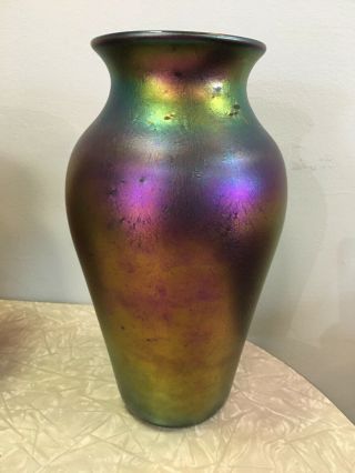 Zellique Studio Purple Gold Iridescent Blown Art Glass Vase 2001