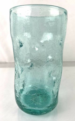 Blenko Glass 418l Dimple Tumbler In Antique Green Crackle