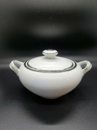 Harmony House Moderne China Sugar Bowl And Lid White Silver Mcm