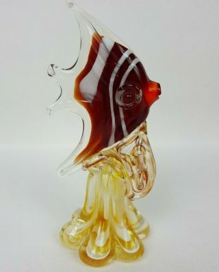 Vintage Murano Blood Red White Amber Angel Fish Art Glass Ornament Collectable